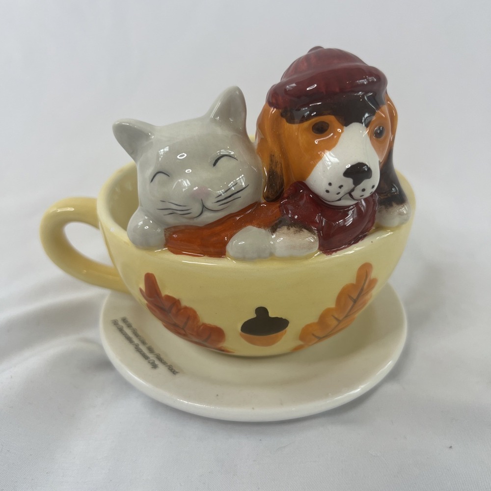 Celebrate‎ Autumn Fall Cat Dog Ceramic Mug Cup Table Decor Figurine